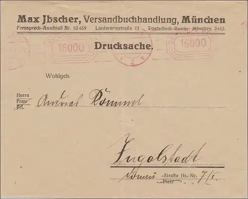 Frais payés: Lettre de Munich à Ingolstadt 1923, timbre gratuit rare