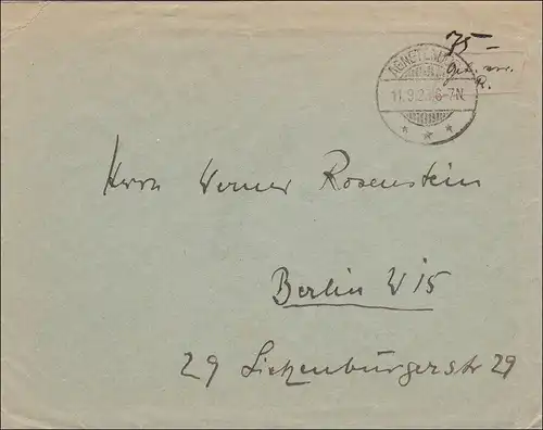Frais payés: Lettre d'Agnetendorf 1923 à Berlin