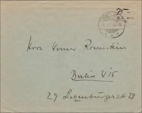 Frais payés: Lettre d'Agnetendorf 1923 à Berlin