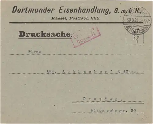 Frais payés: Lettres d'impression de Kassel vers Dresde 1923
