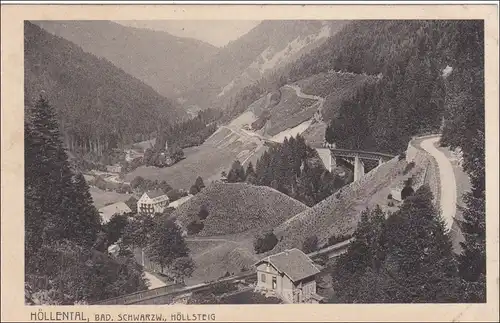 Bahnpost: Ansichtskarte Höllental mit Zugstempel Freiburg-Donaueschingen 1925