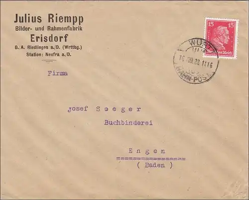 Bahnpost: Brief mit Bahnpost Stempel Erisdorf 1928