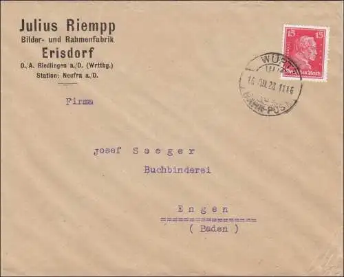 Bahnpost: Brief mit Bahnpost Stempel Erisdorf 1928