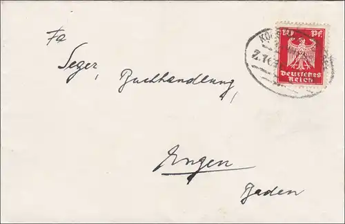 Bahnpost: Brief aus Gottmedingen, Zugstempel Konstanz - Basel