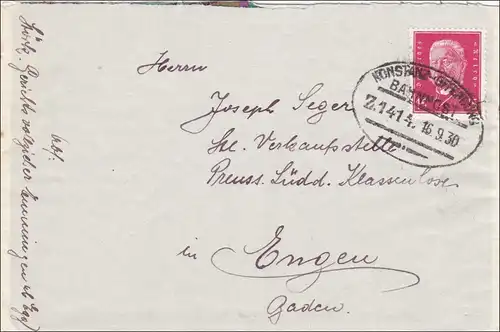 Poste ferroviaire: Lettre d'Emmendingen avec le cachet de la gare Constance-Offenburg 1930