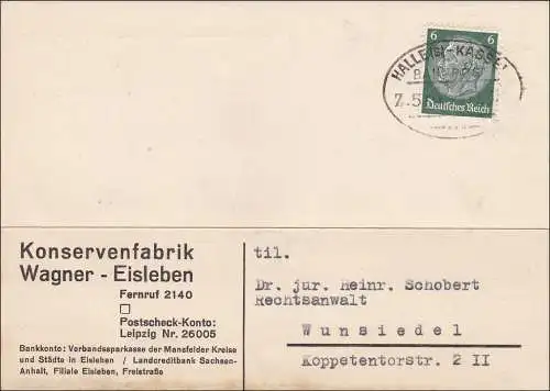 Bahnpost: Postkarte aus Eisleben nach Wunsiedel mit Zugstempel-Halle-Kassel 1937