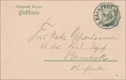 Bahnpost: Ganzsache mit Bahnpost Stempel 1910