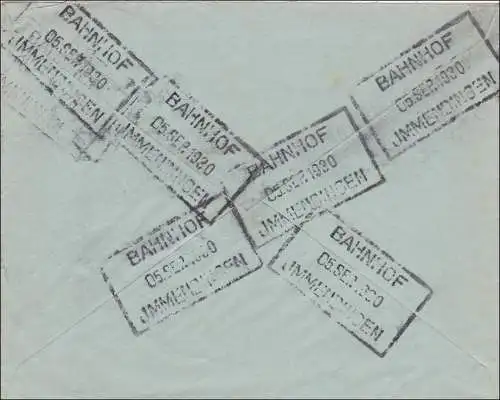 Bahnpost: Immendingen mit Zugstempel Konstanz-Offenburg und Bahnhofstempel 1930