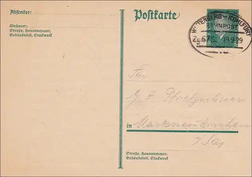 Bahnpost: Ganzsache mit Zugstempel Wittenberg-Kohlfurt 1929