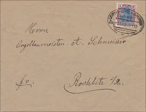 Bahnpost: Brief aus Meissen nach Rochlitz, Zugstempel Leipzig-Göbeln-