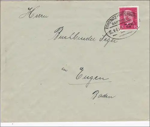 Bahnpost: Brief mit Zugstempel Konstanz-Offenburg 1930