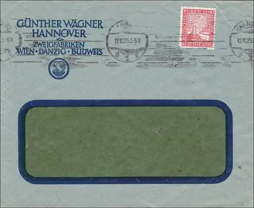 Perfin: Brief aus Hannover 1925, Günther Wagner, GW