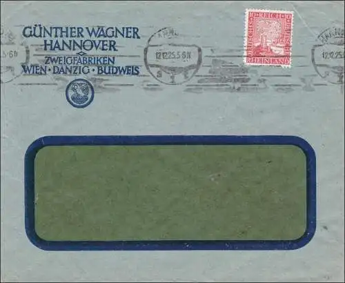 Perfin: Lettre de Hanovre 1925, Günther Wagner, GW