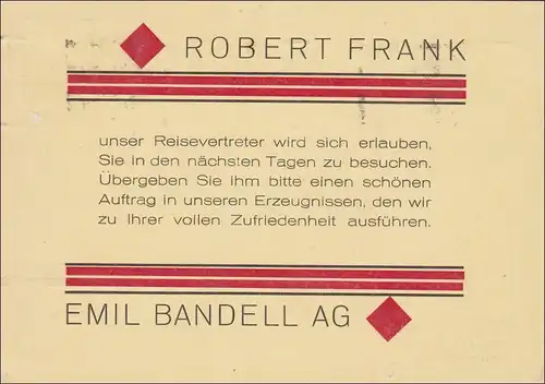 Perfin: Lettre de Stuttgart, Hindenburgbau Stamp publicitaire, Emil Bandell AG, EB