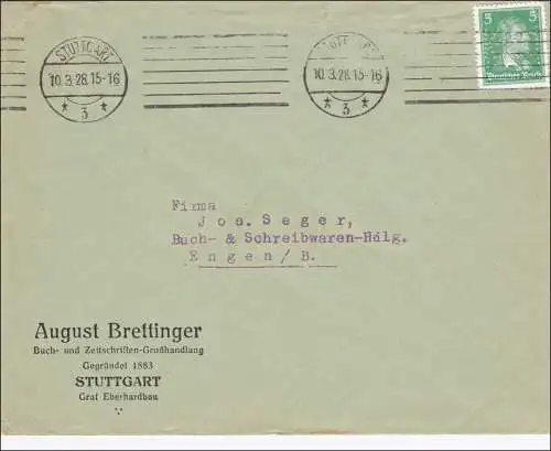 Perfin: 1928 Brief aus Stuttgart, August Brettinger KNO