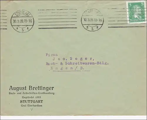 Perfin: 1928 Lettre de Stuttgart, August Brettinger KNO