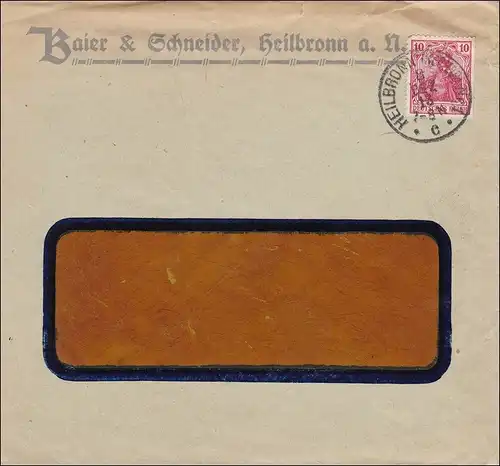 Perfin: Brief aus Heilbronn, Baier & Schneider, 1913, BS