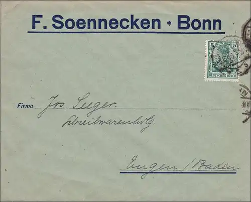 Perfin: Lettre de Bonn, Soennacken 1919, F.S.