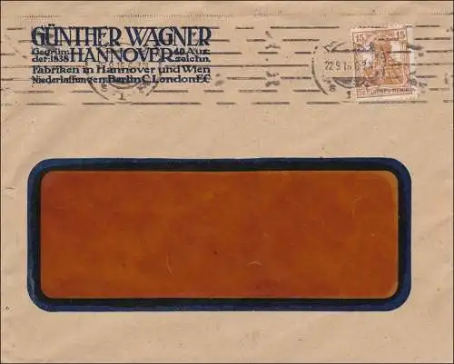 Perfin: Brief aus Hannover, Günther Wagner 1916, G.W.