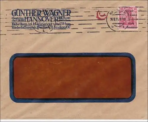 Perfin: 1915 Brief aus Hannover, Günther Wagner, GW