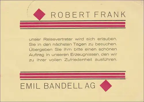 Perfin: Carte de Stuttgart, Emil Bandell, 1928, EB8