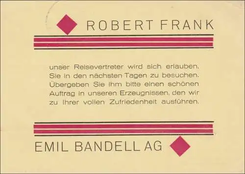 Perfin: Carte de Stuttgart, Emil Bandell, 1928, EB8