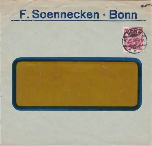 Perfin: Brief aus Bonn, F. Soennecken, FS, 1914