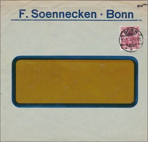 Perfin: Lettre de Bonn, F. Soennecken, S.F., 1914