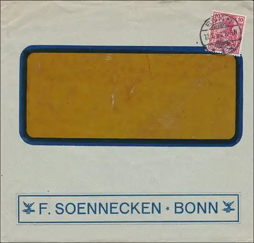 Perfin: 1914 Brief aus Bonn, F. Soennecken, FS