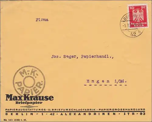 Perfin: Brief aus Berlin, Max Krause, Briefpapier, 1926, MK
