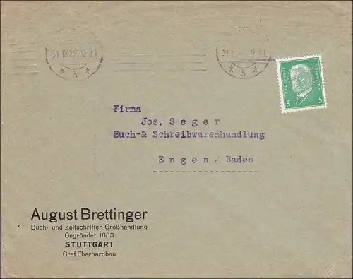 Perfin: Lettre de Stuttgart, August Brettinger, 1929, K.N.O.