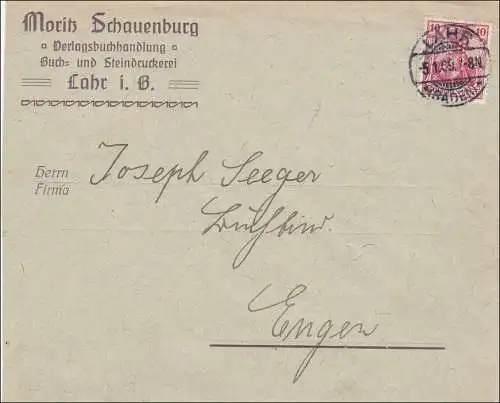 Perfin: Brief aus Lahr/Baden, 1909, Moritz Schauenburg, MS