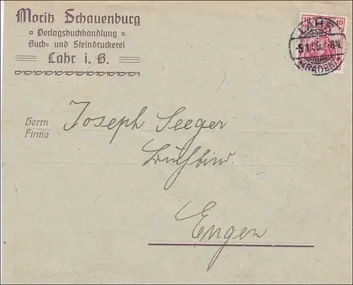 Perfin: Lettre de Lahr/Baden, 1909, Moritz Schauenburg, MS