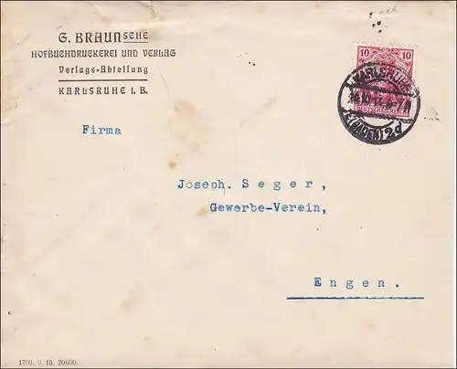 Perfin: Lettre de Karlsruhe, 1913, imprimerie de cour Braun,