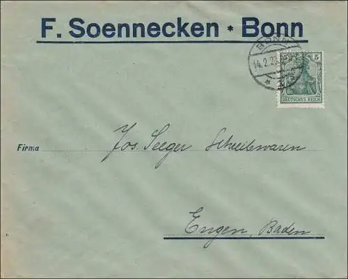 Perfin: Brief aus Bonn, F. Soennecken, 1920, F.S.