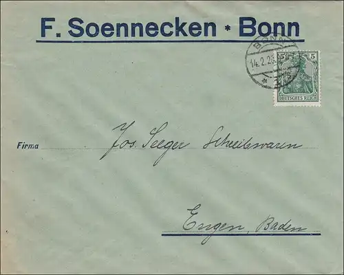 Perfin: Lettre de Bonn, F. Soennecken, 1920, F S.