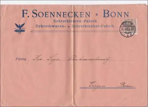 Perfin: Brief aus Bonn, F. Soennecken, 1906, Schreibfedern, FS