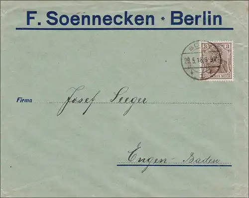 Perfin: Lettre de Berlin, F.Soennecken, 1918, f. S.