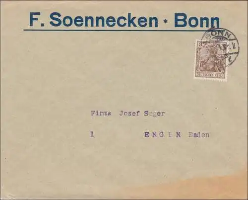 Perfin: Brief aus Bonn, F.Soennecken, 1914, F.S.