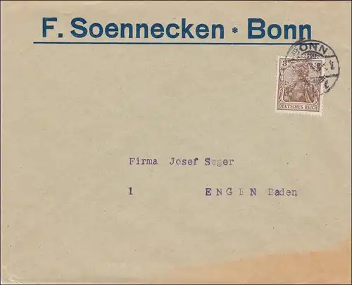 Perfin: Lettre de Bonn, F.Soennacken, 1914, FS.
