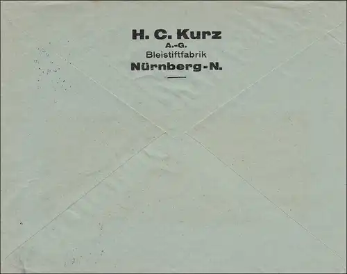 Perfin: Lettre de Nuremberg, 1931, HC Kurz, crayonrie,