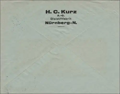 Perfin: Lettre de Nuremberg, 1931, HC Kurz, crayonrie,