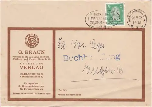 Perfin: Lettre de Karlsruhe 1928, G. Braun Verlag,