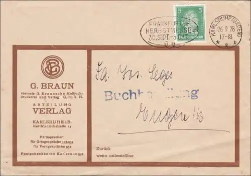 Perfin: Lettre de Karlsruhe 1928, G. Braun Verlag,