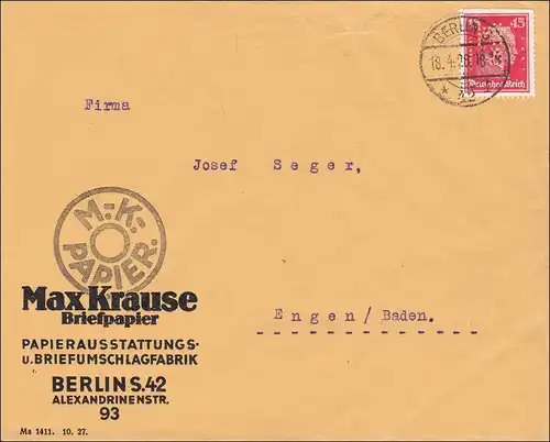 Perfin: Brief  aus Berlin, Max Krause, Briefpapier, 1928, MK