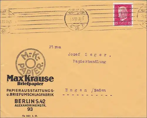 Perfin: Brief aus Berlin, Max Krause, Briefpapier, 1929, MK