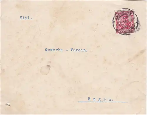 Perfin: Brief aus Karlsruhe, 1914,