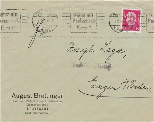 Perfin: Brief aus Stuttgart, August Brettinger, 1928, KNO