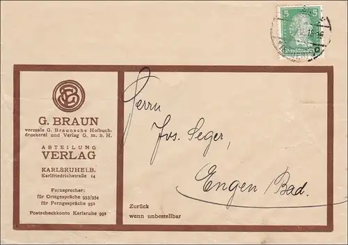 Perfin: Brief aus Karlsruhe, 1928, G. Braun,