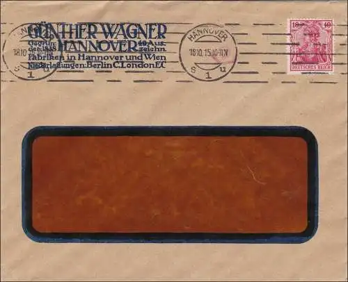 Perfin: Brief aus Hannover, Günther Wagner, 1915, GW